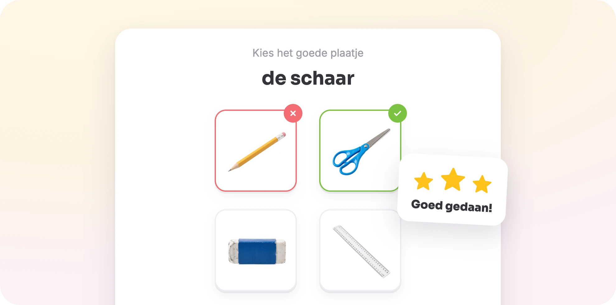 Een goed en een fout antwoord, met drie sterren.