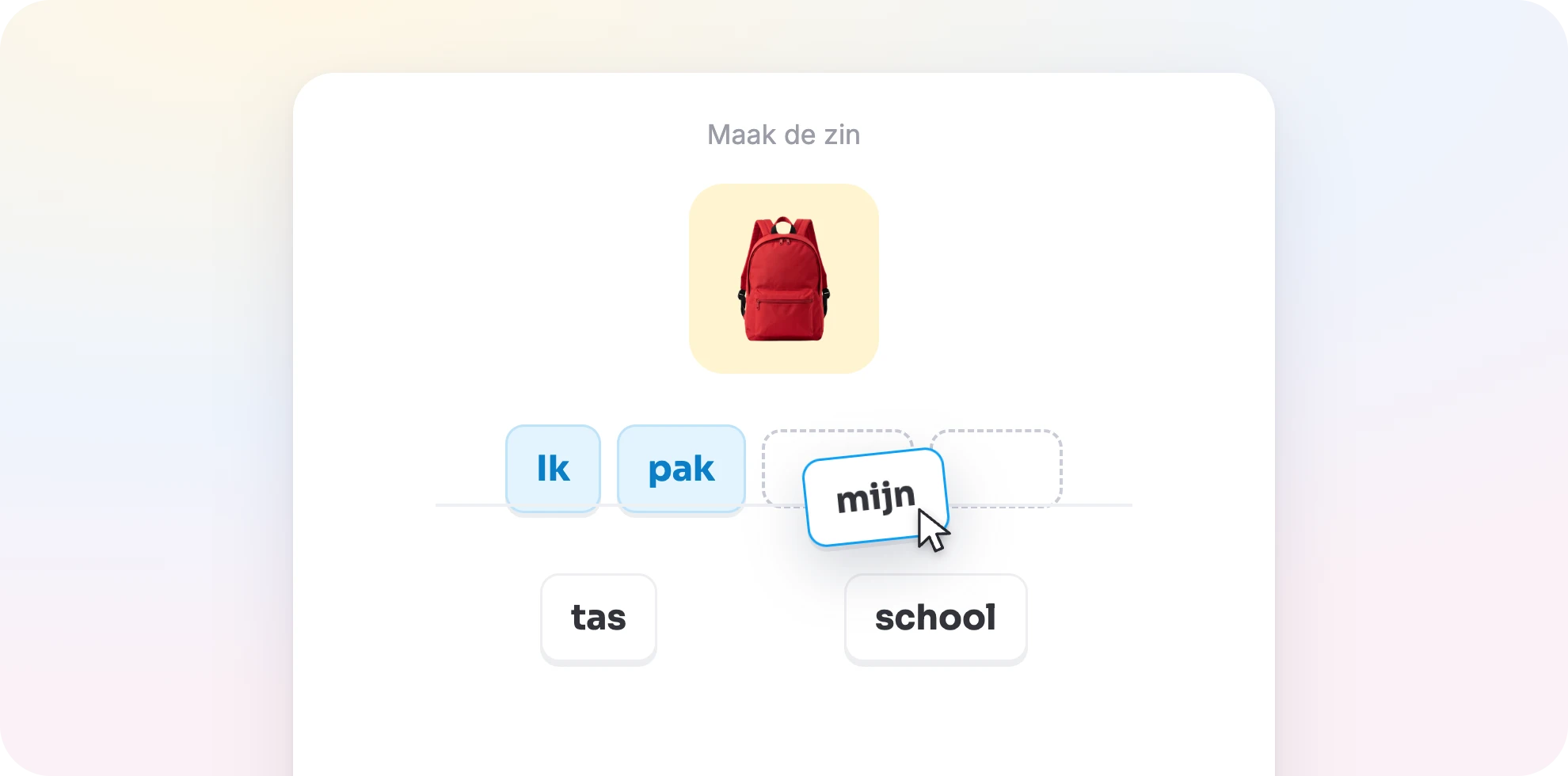Een zin bouwen met woordblokken.
