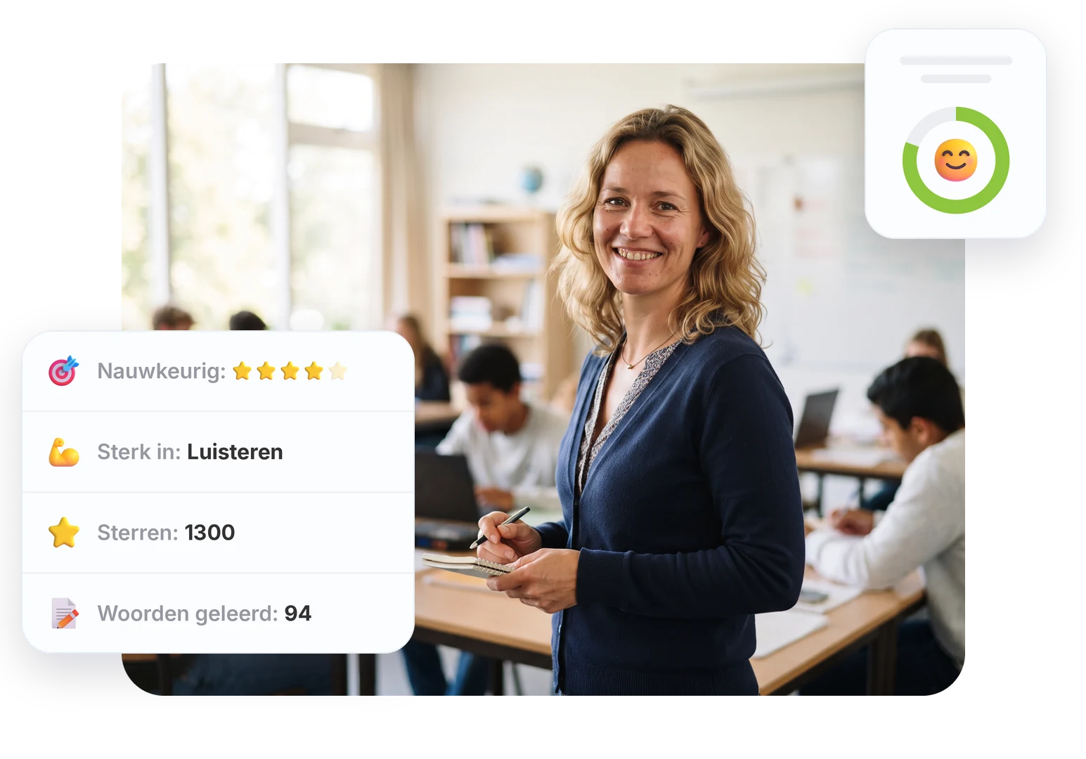 Een docent kijkt mee met een leerling